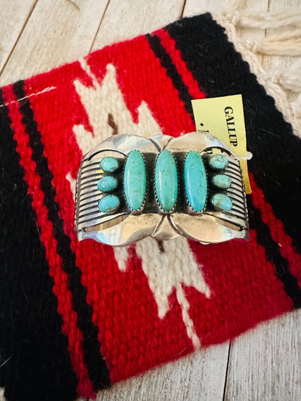 Old Pawn Sterling Silver & Turquoise Cuff Bracelet / - Picture 2 of 8